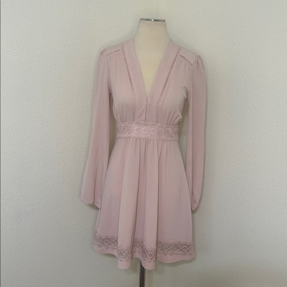 WAYF Elegant Feminine Soft Pink Long Sleeve Dress XS
